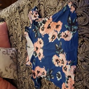 Women's Plus Size Floral Printing Cold Shoulder Tunic Top Short Sleeve V Neck T